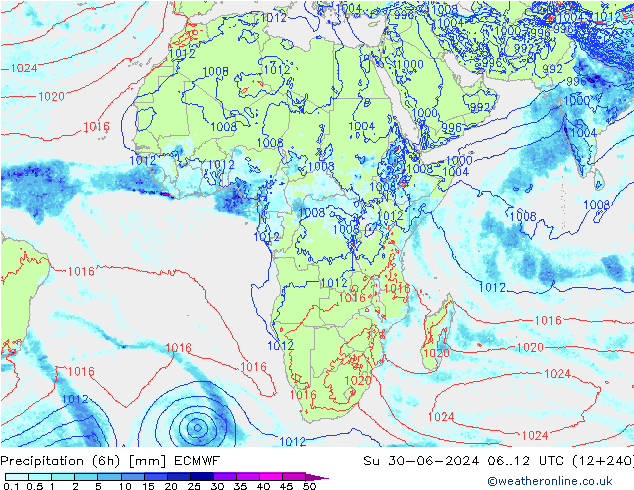 Z500/Rain (+SLP)/Z850 ECMWF Su 30.06.2024 12 UTC