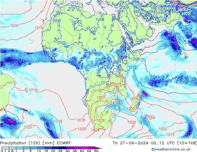 Precipitazione (12h) ECMWF gio 27.06.2024 12 UTC
