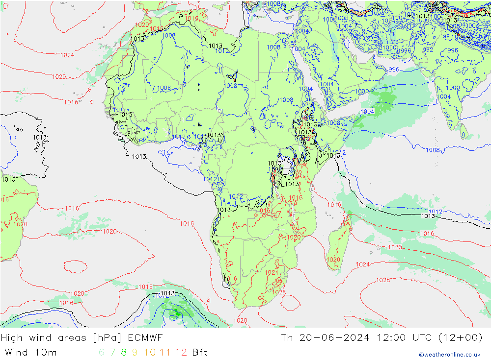 High wind areas ECMWF Th 20.06.2024 12 UTC