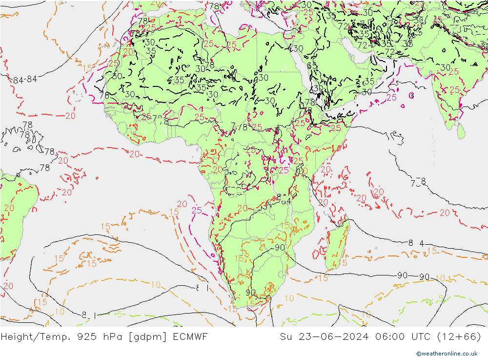 Yükseklik/Sıc. 925 hPa ECMWF Paz 23.06.2024 06 UTC