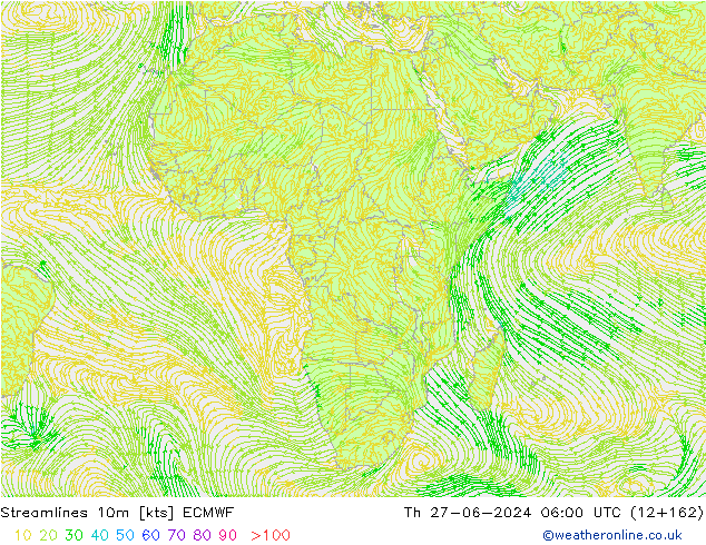 Línea de corriente 10m ECMWF jue 27.06.2024 06 UTC