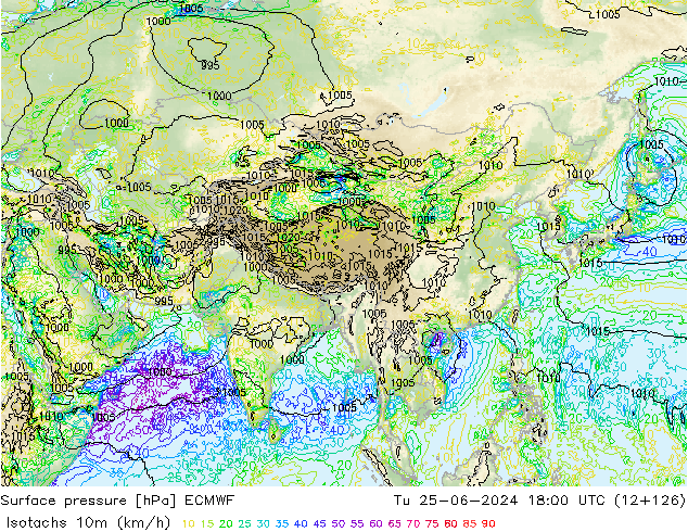 Isotachs (kph) ECMWF  25.06.2024 18 UTC