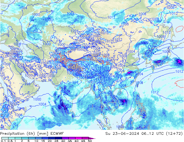 Precipitation (6h) ECMWF Ne 23.06.2024 12 UTC