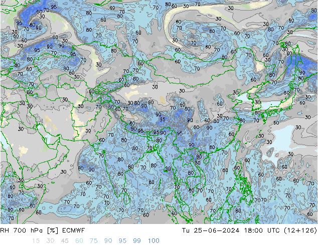 RH 700 гПа ECMWF вт 25.06.2024 18 UTC