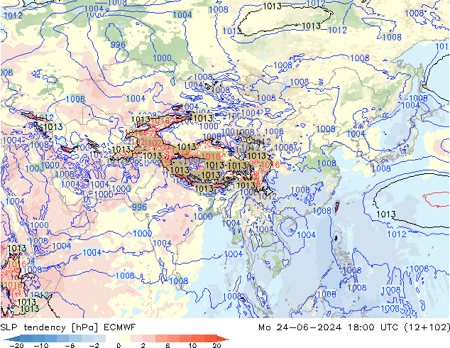 Tendencia de presión ECMWF lun 24.06.2024 18 UTC