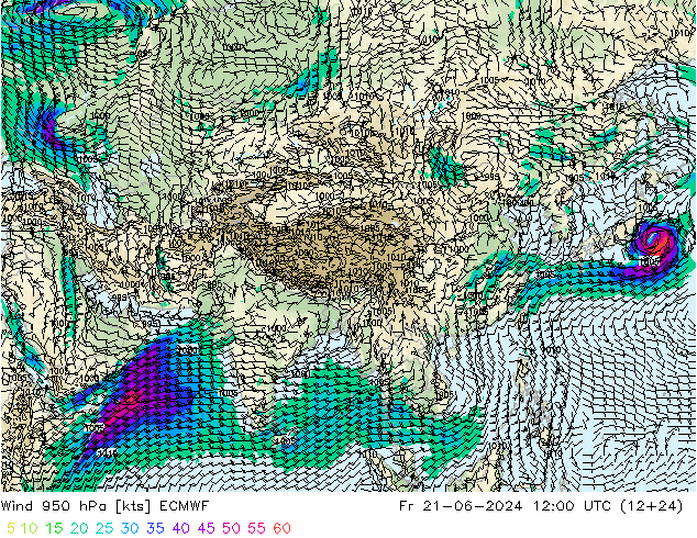 Wind 950 hPa ECMWF Fr 21.06.2024 12 UTC