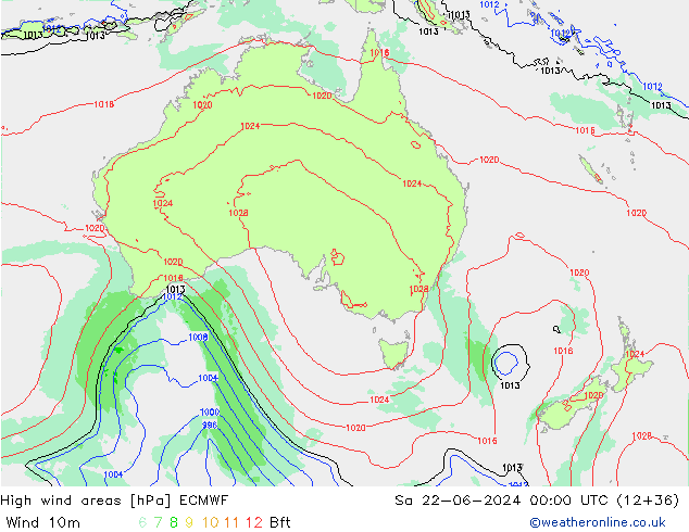 High wind areas ECMWF Sa 22.06.2024 00 UTC