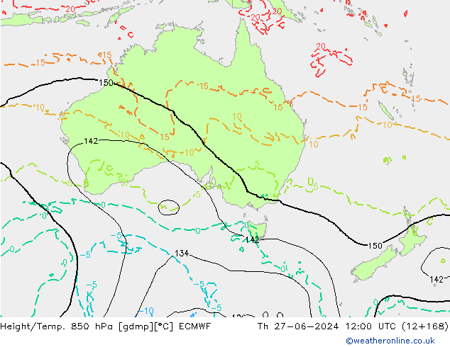 Z500/Rain (+SLP)/Z850 ECMWF gio 27.06.2024 12 UTC