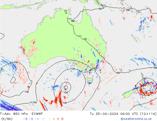 T-Adv. 850 hPa ECMWF mar 25.06.2024 06 UTC
