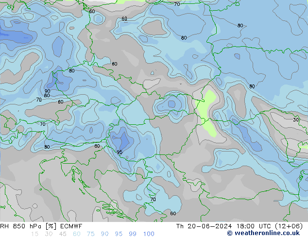 Humedad rel. 850hPa ECMWF jue 20.06.2024 18 UTC