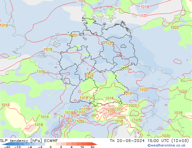 Tendenza di Pressione ECMWF gio 20.06.2024 15 UTC