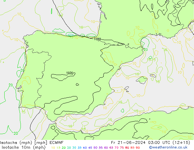 Isotachen (mph) ECMWF vr 21.06.2024 03 UTC