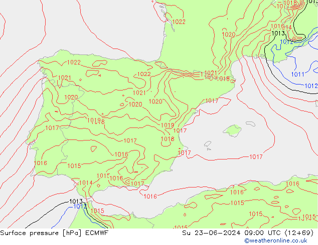 Bodendruck ECMWF So 23.06.2024 09 UTC