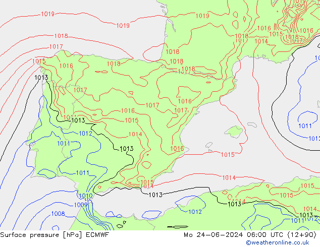 ciśnienie ECMWF pon. 24.06.2024 06 UTC