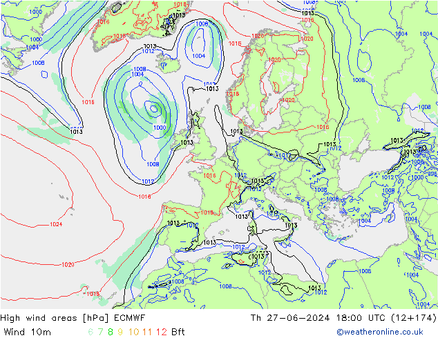 Windvelden ECMWF do 27.06.2024 18 UTC