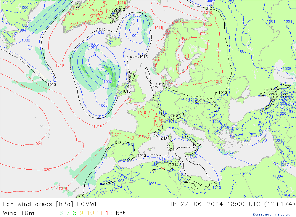 High wind areas ECMWF Th 27.06.2024 18 UTC
