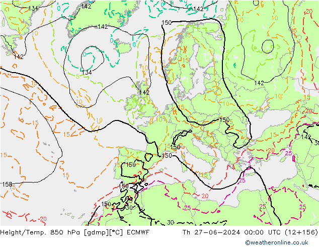 Height/Temp. 850 hPa ECMWF Qui 27.06.2024 00 UTC