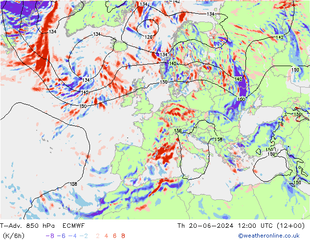 T-Adv. 850 hPa ECMWF 星期四 20.06.2024 12 UTC