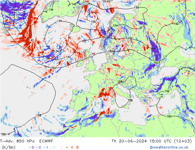 T-Adv. 850 hPa ECMWF jue 20.06.2024 15 UTC