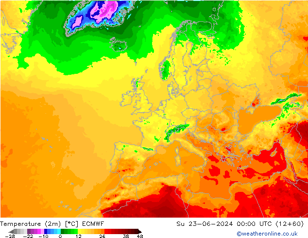 Temperatura (2m) ECMWF dom 23.06.2024 00 UTC