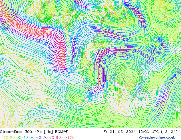 风 300 hPa ECMWF 星期五 21.06.2024 12 UTC