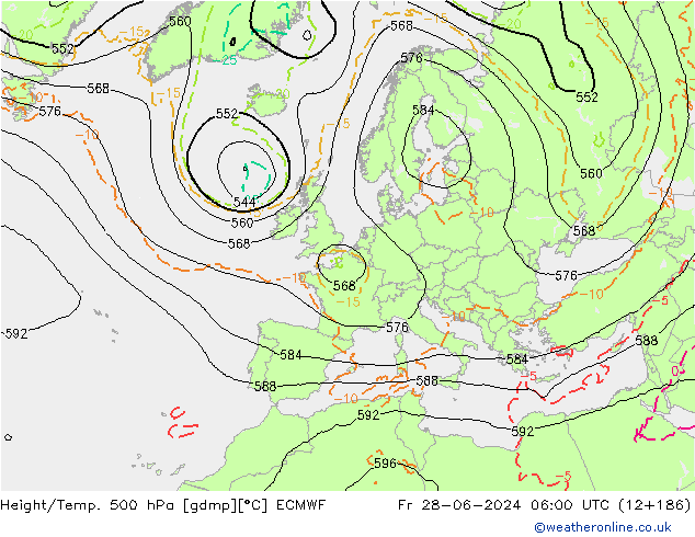 Z500/Rain (+SLP)/Z850 ECMWF Fr 28.06.2024 06 UTC