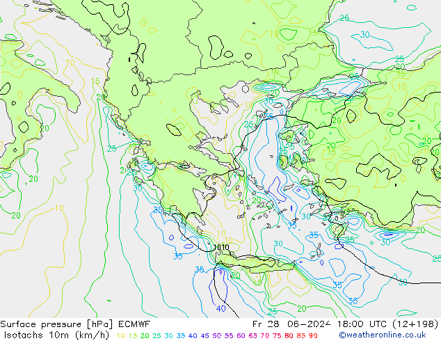 Isotachs (kph) ECMWF Fr 28.06.2024 18 UTC