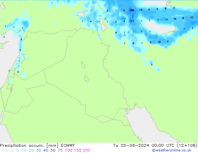 Precipitation accum. ECMWF mar 25.06.2024 00 UTC