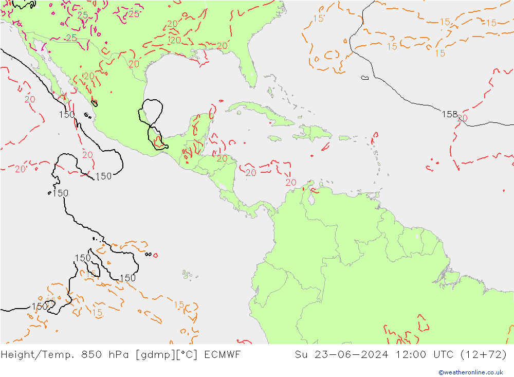 Height/Temp. 850 hPa ECMWF Ne 23.06.2024 12 UTC