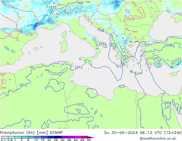 Z500/Rain (+SLP)/Z850 ECMWF dom 30.06.2024 12 UTC