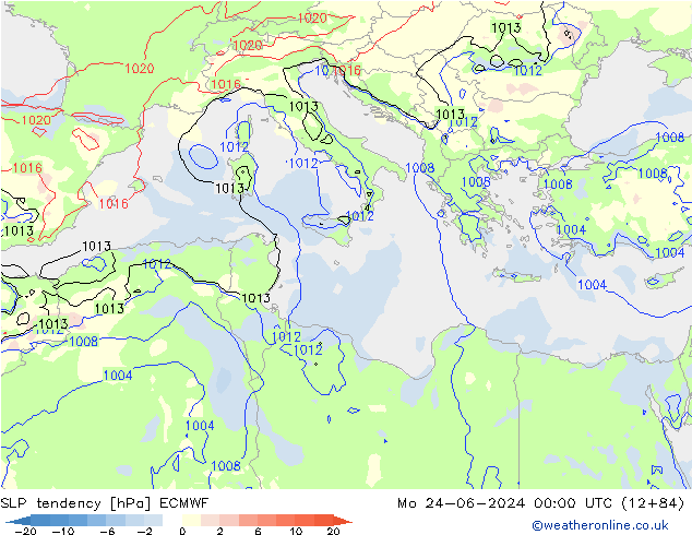Druktendens (+/-) ECMWF ma 24.06.2024 00 UTC