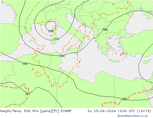 Z500/Rain (+SLP)/Z850 ECMWF Dom 23.06.2024 12 UTC