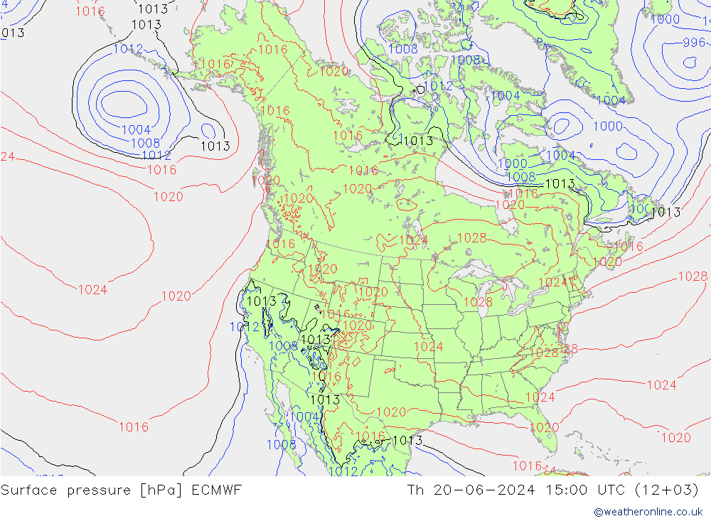 Presión superficial ECMWF jue 20.06.2024 15 UTC