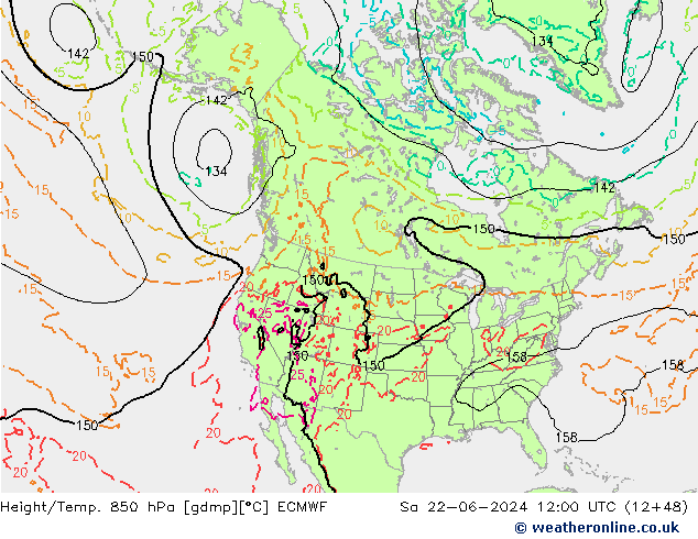 Z500/Rain (+SLP)/Z850 ECMWF sab 22.06.2024 12 UTC