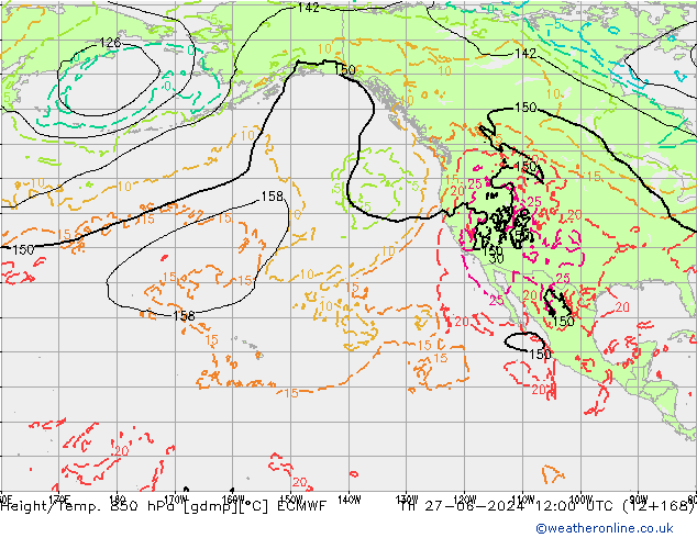 Z500/Rain (+SLP)/Z850 ECMWF  27.06.2024 12 UTC