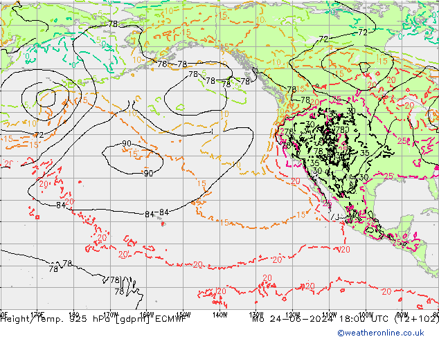 Yükseklik/Sıc. 925 hPa ECMWF Pzt 24.06.2024 18 UTC