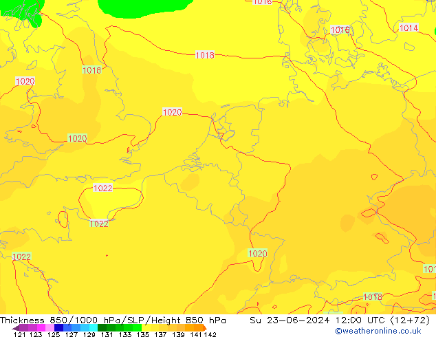 Thck 850-1000 hPa ECMWF dim 23.06.2024 12 UTC