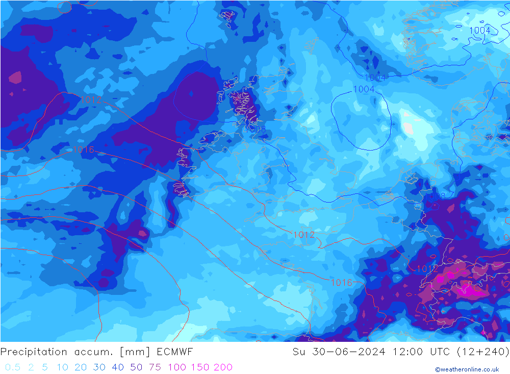 Precipitation accum. ECMWF dom 30.06.2024 12 UTC