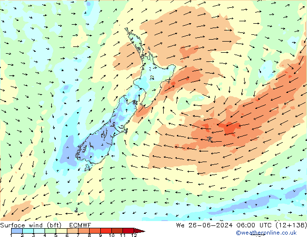 Surface wind (bft) ECMWF St 26.06.2024 06 UTC