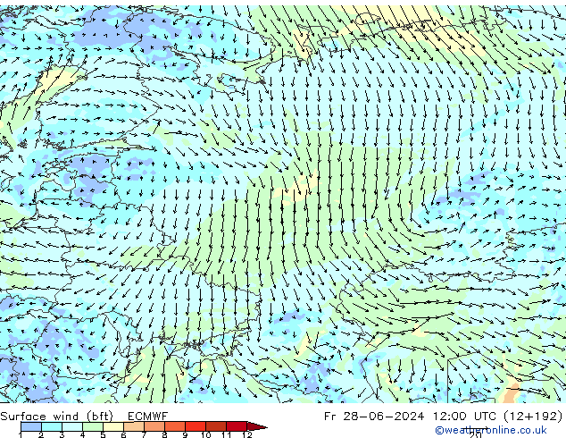 Bodenwind (bft) ECMWF Fr 28.06.2024 12 UTC