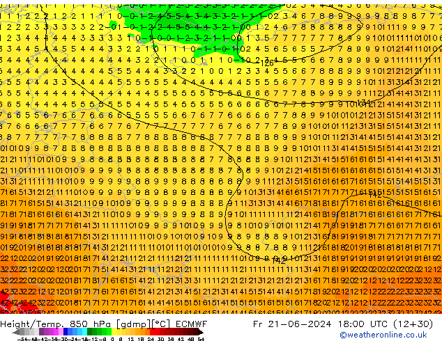 Z500/Yağmur (+YB)/Z850 ECMWF Cu 21.06.2024 18 UTC