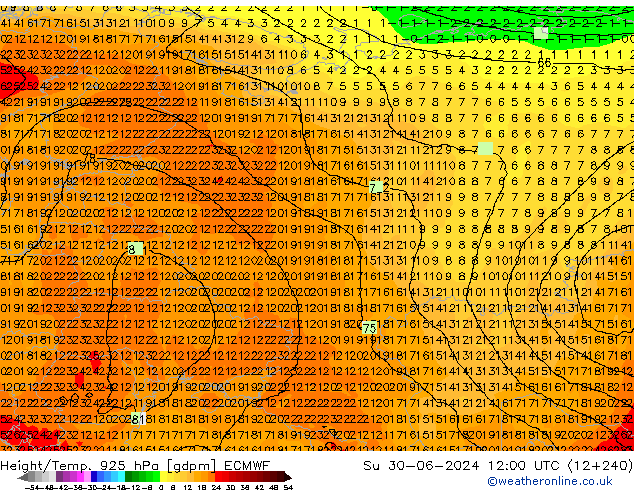 Hoogte/Temp. 925 hPa ECMWF zo 30.06.2024 12 UTC
