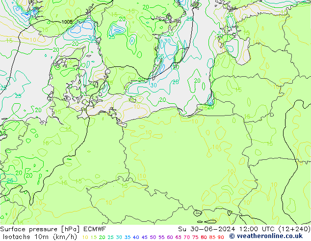 Isotachs (kph) ECMWF  30.06.2024 12 UTC
