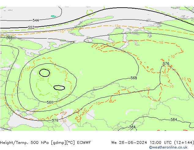 Z500/Rain (+SLP)/Z850 ECMWF Qua 26.06.2024 12 UTC