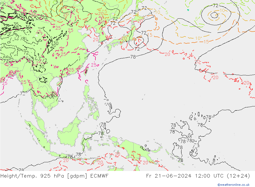 Yükseklik/Sıc. 925 hPa ECMWF Cu 21.06.2024 12 UTC