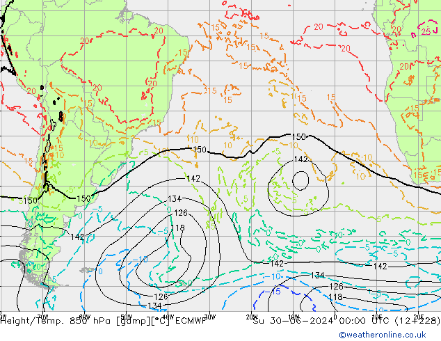 Height/Temp. 850 hPa ECMWF dom 30.06.2024 00 UTC