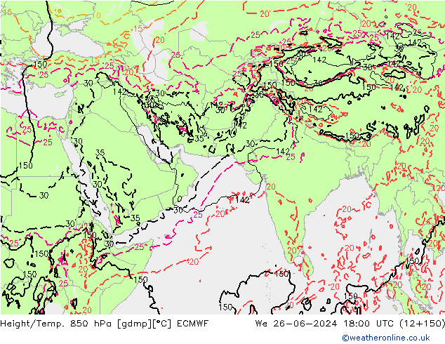 Yükseklik/Sıc. 850 hPa ECMWF Çar 26.06.2024 18 UTC