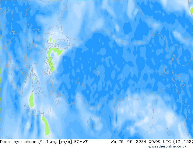 Deep layer shear (0-1km) ECMWF wo 26.06.2024 00 UTC