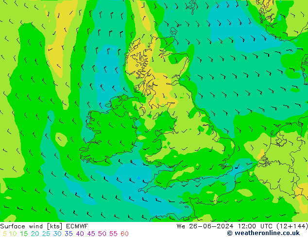 Surface wind ECMWF We 26.06.2024 12 UTC