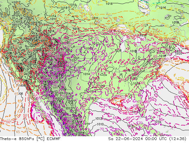 Theta-e 850hPa ECMWF sáb 22.06.2024 00 UTC